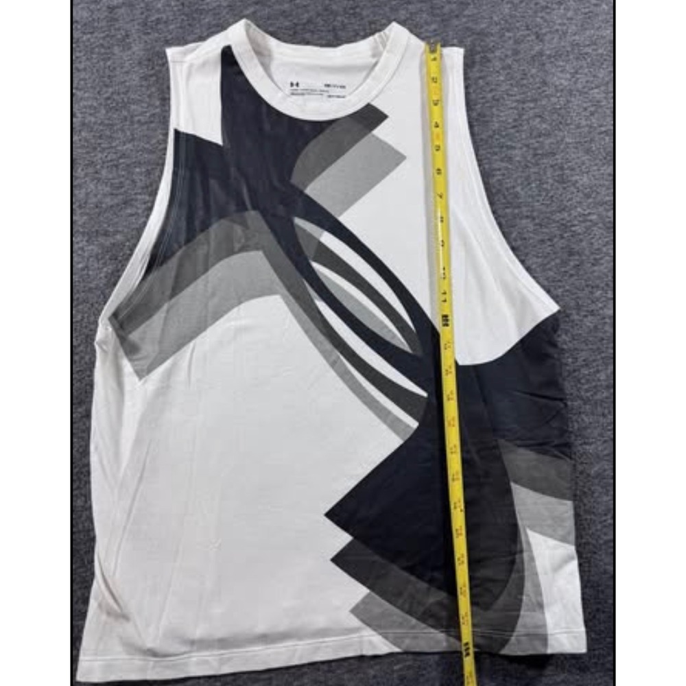 Under Armour Womens HeatGear Muscle Tank Top White Graphic Logo Loose Fit- Small - Picture 3 of 5